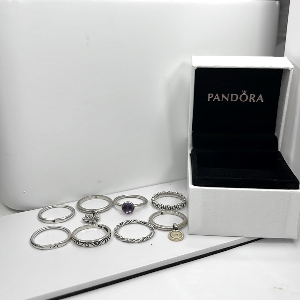 Eight Stackable Pandora Rings All Size 5-Used
